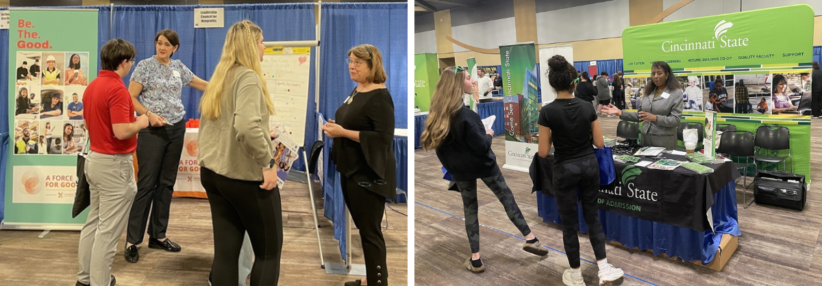 attendees visiting booths at a JA career fair